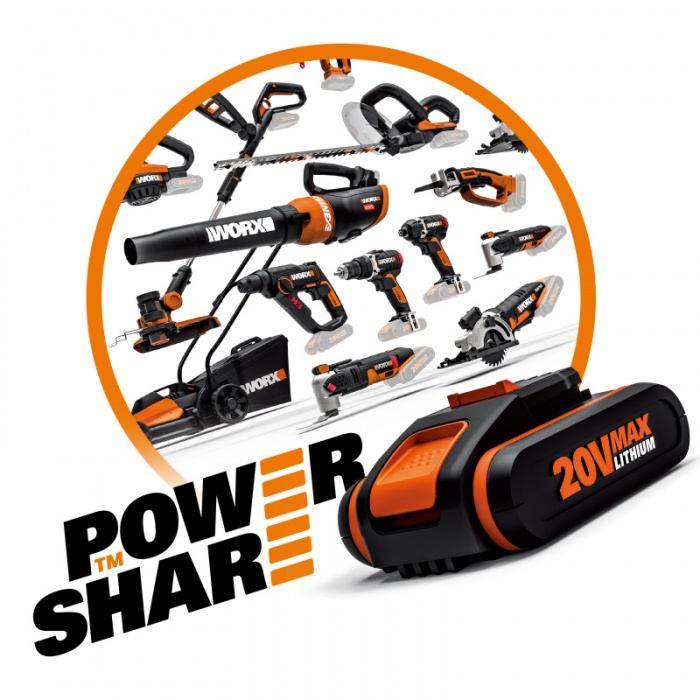 WORX WX800.9 - Aku úhlová bruska 20V, 115 mm - bez akumulátoru - Powershare